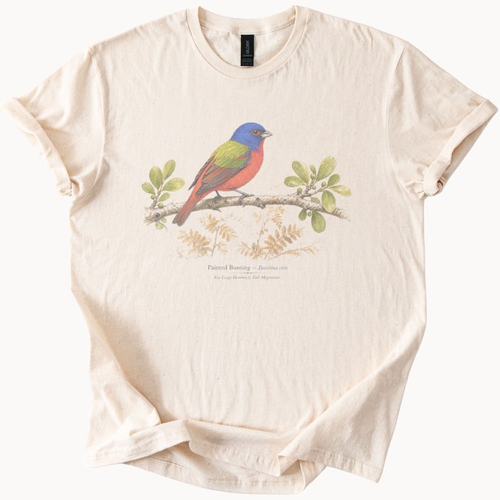 Painted Bunting Bird Graphic Tee in Natural Colorful Nature Design